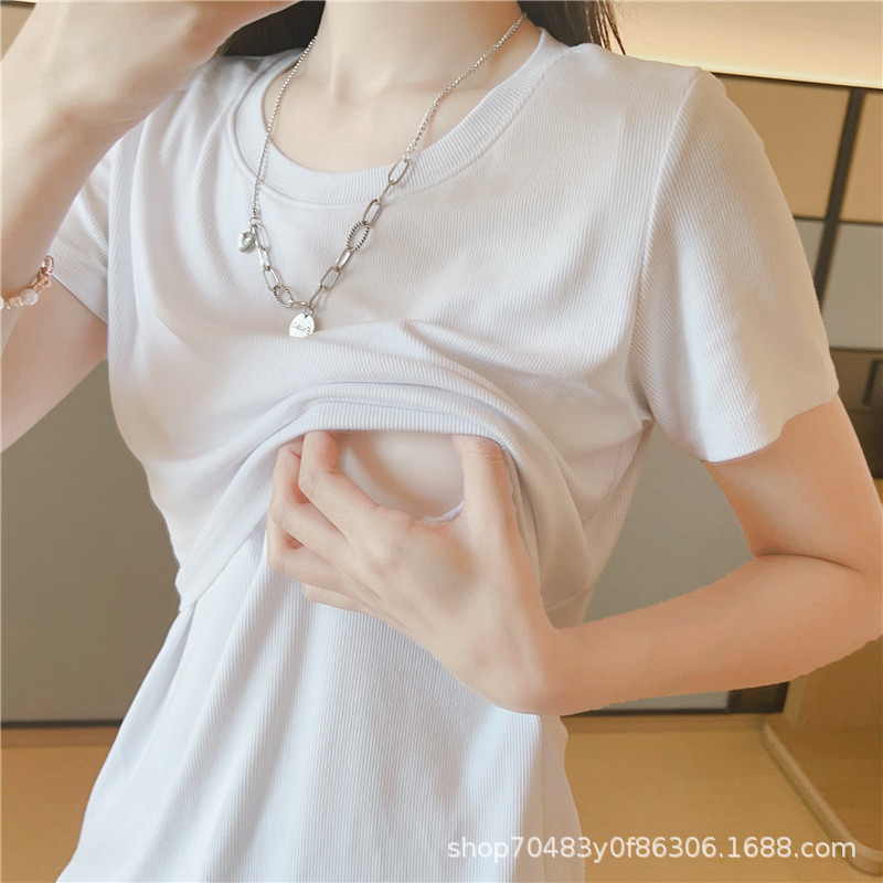 Elastic base body-friendly T-shirt for pregnant with a round collar…