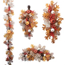 跨境感恩节装饰仿真南瓜枫叶门楣倒挂树藤条花环丰收节秋季门挂饰