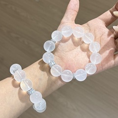 天然水晶奶白晶手链温润如玉奶白晶大颗粒单圈手串女款送闺蜜礼物
