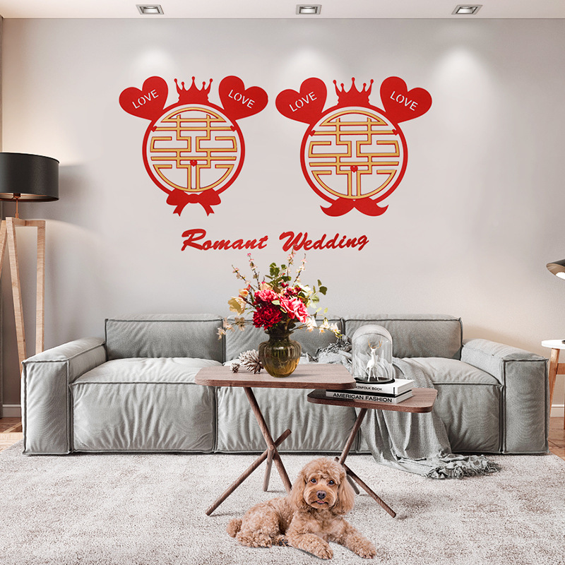 Xi carácter pegatinas boda decoración puerta Pegatinas de vidrio puerta boda no tejida tela grande roja Xi Cama grande Xi carácter grande Xi