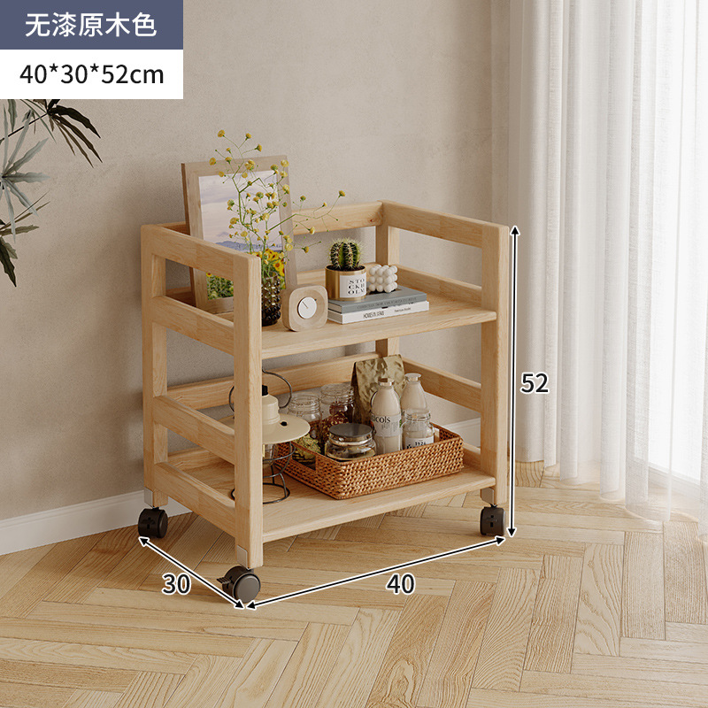 Estantes de madera sólida de color nuez, carro de piso, sofá de la sala de estar, estantes de almacenamiento móviles para dormitorios multicapa image 22