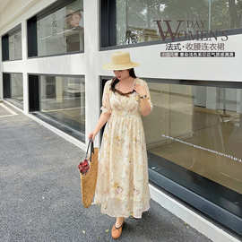2025年新款大码女装夏装批发胖妹妹加肥显瘦法式收腰连衣裙8860