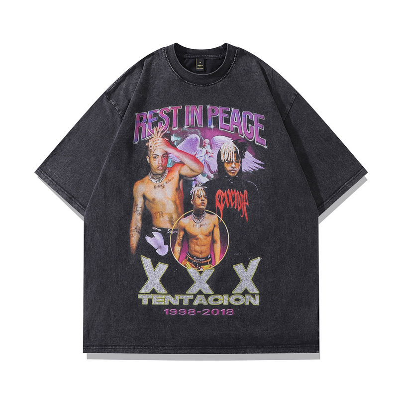 TKPA Western Street Retro Hip-Hop Character Print Oversize T-Shirt for Men and Women Street Half-Shirt T-Shirt