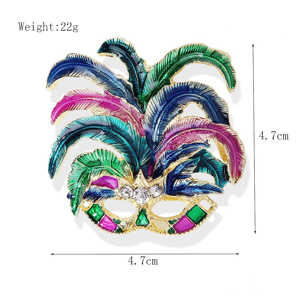Cross-Border New European and American Classic Venetian Mask Brooch Rhinestone Enamel Oil Painting Women's Clothing Accessories Pin