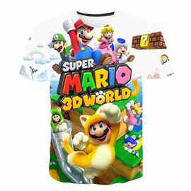 2023夏季新款3d卡通马里奥童装 男孩女孩印花圆领宽松童装T恤