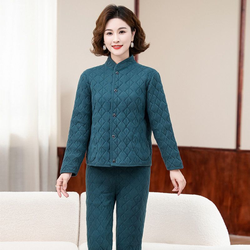 三件套保暖套装中年女装冬季新款蚕丝棉外穿高档棉服妈妈装两件套|undefined