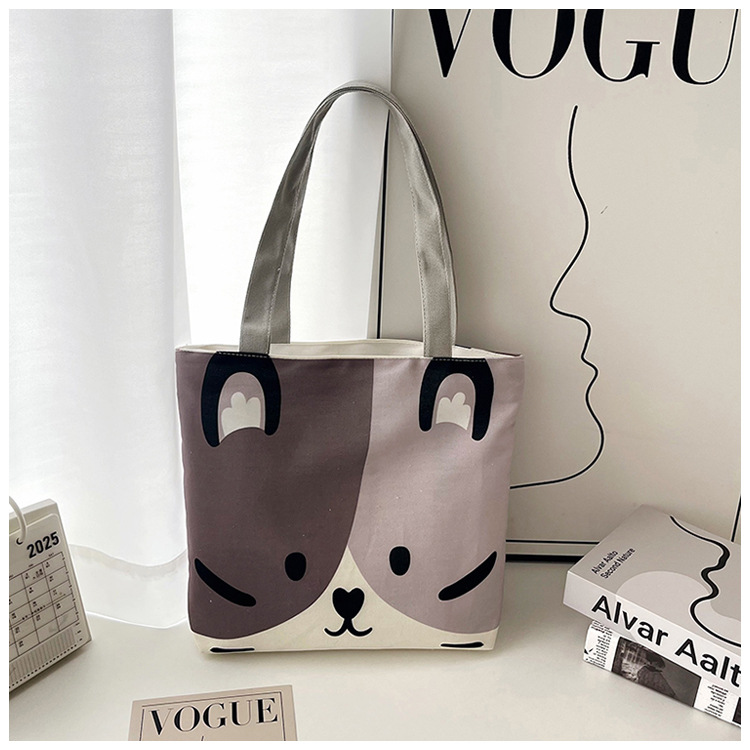 Women's Large Canvas Dog cat mit Cute Sewing Thread Square Zipper Canvas Bag display picture 8