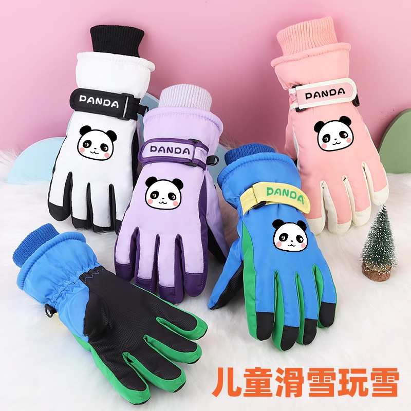 3-12 Guantes de algodón para niños a prueba de frío a prueba de agua a prueba de viento antideslizante de esquí caliente para jugar con algodón de nieve en invierno