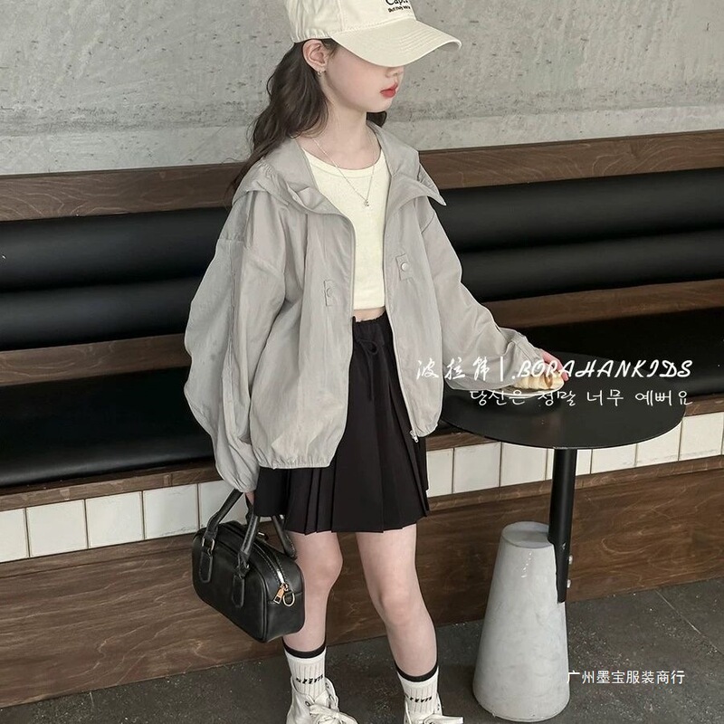 Bora Korean Spring and Summer Girls' Jacket 2026 New Children's Sun Protection Clothing for Older Children Loose Zipper Shirt Boys' Jacket