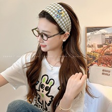 可爱卡通格子宽边发箍女款2025新款高颅顶显脸小头箍日常百搭发饰