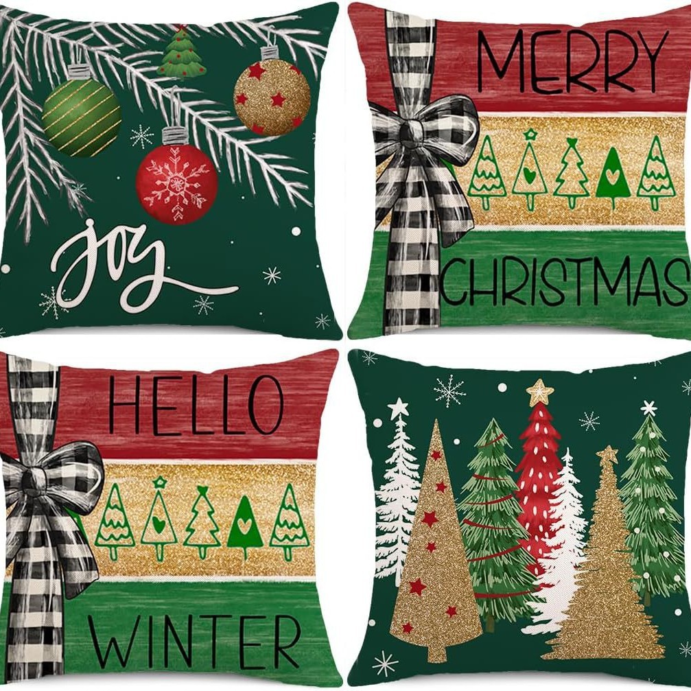 Transfronterizo Amazon temu Hot Sale Navidad invierno copo de nieve impresión lino almohada funda almohada sofá cojín