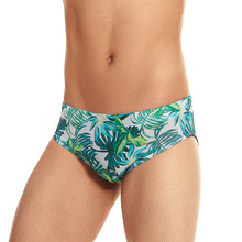 欧美男士温泉数码印花泳裤批发低腰三角游泳裤网纱沙滩系绳性感