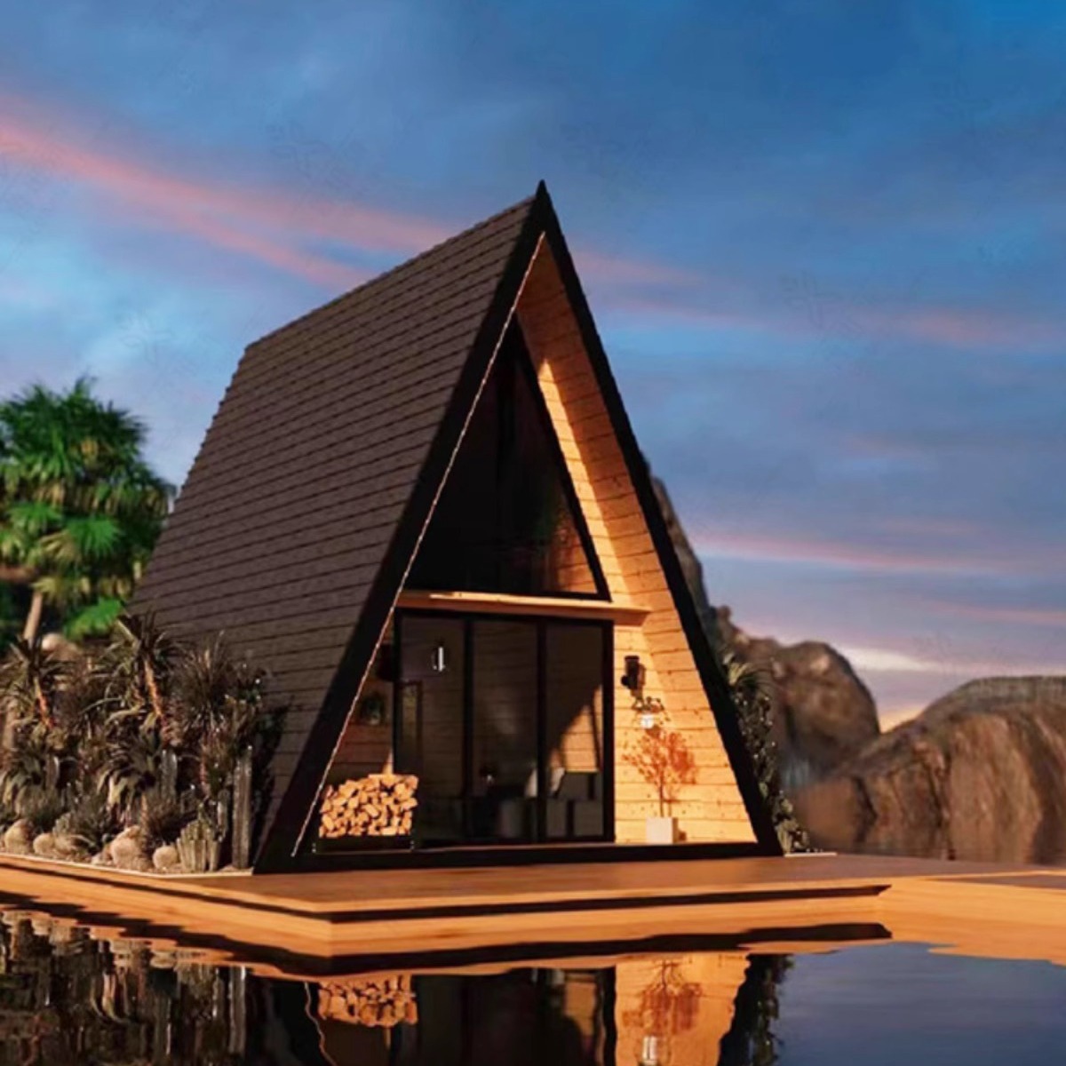 Residencias al aire libre puntos escénicos camping triangular casa de madera forestal casa de árboles montaje móvil casa de ocio casa de madera idílica