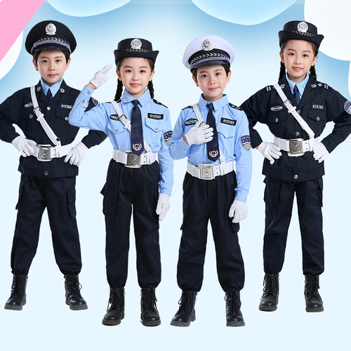 Children's police uniform kindergarten student dance military training little traffic police military uniform child black cat detective performance costume