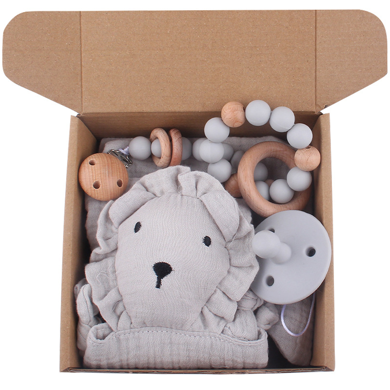 Nuevo bebé suministros de dibujos animados León calmante toalla creativa chupete cadena teether juguete cinco piezas traje