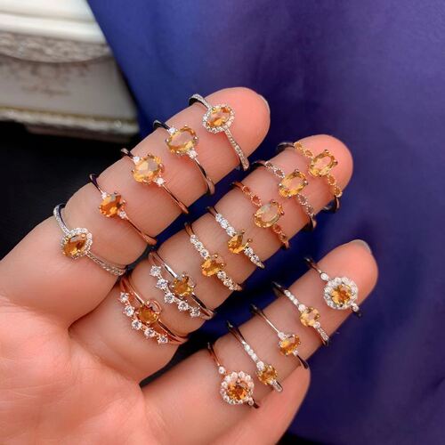 Natural Yellow Citrine Ring with 925 Silver Inlay, Fresh and Minimalist Jewelry Accessory for Women, Dropshipping