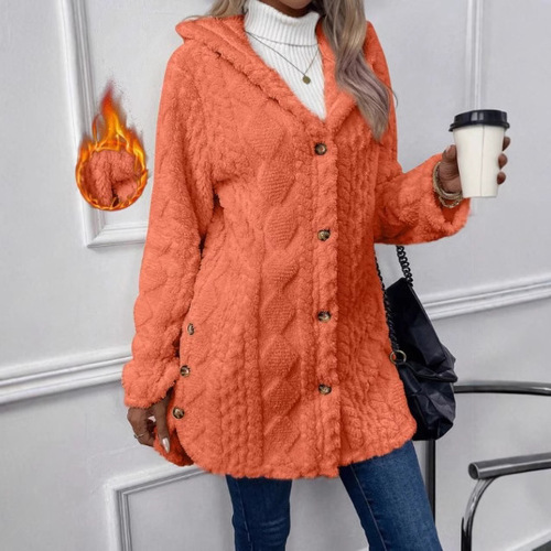 Fall/Winter eBaywish: European & American Style Solid Color Hooded Cardigan with Buttons, Long-Sleeve Casual Jacket