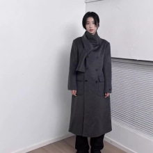 骆驼绒羊毛双面 呢大衣女高级感灰色双面手工大衣外套女