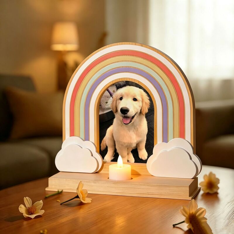 Cross-border pet memorial photo frame wooden rainbow pet photo frame ornament for cats and dogs pet memorial ornament Cross-border pet memorial photo frame wooden rainbow pet photo frame ornament for cats and dogs pet memorial ornament