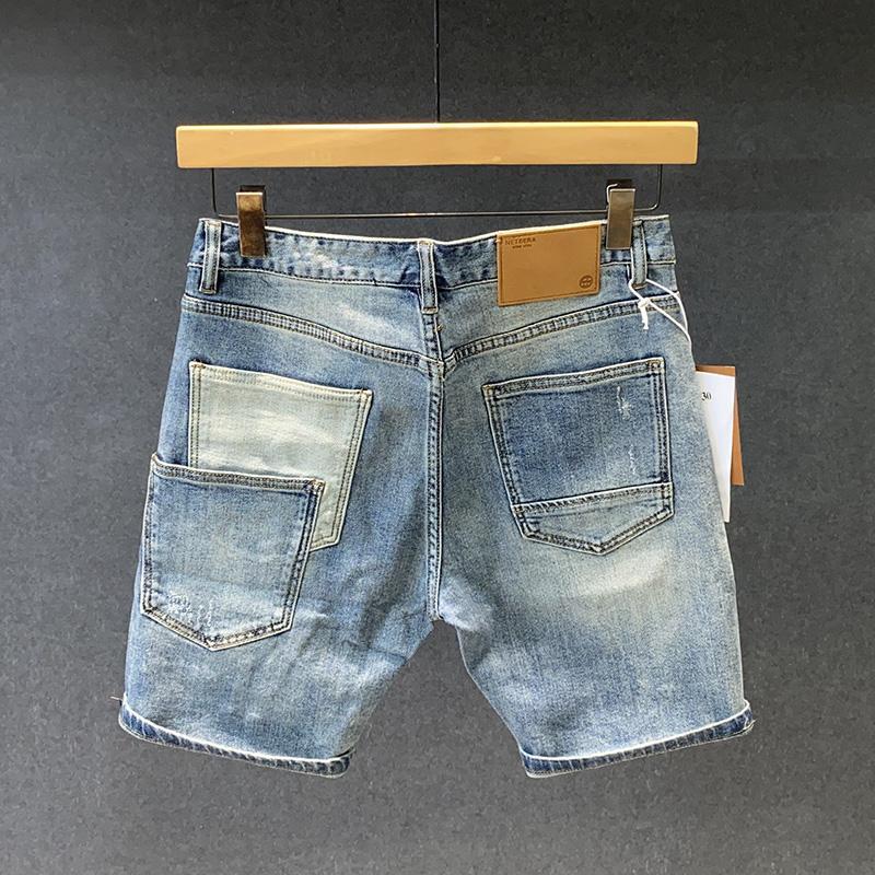 Summer European and American New Style Personalized Slim Denim Shorts Men's Five-Point Contrasting Color Splicing Casual 5-Point Work Pants