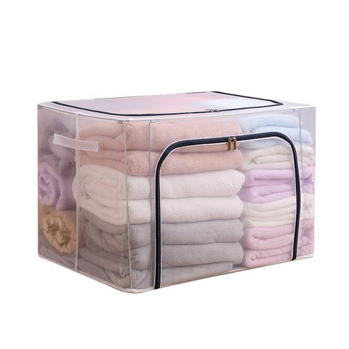 Thickened nylon mesh transparent steel frame storage box wholesale waterproof foldable clothing quilt organizing box storage box