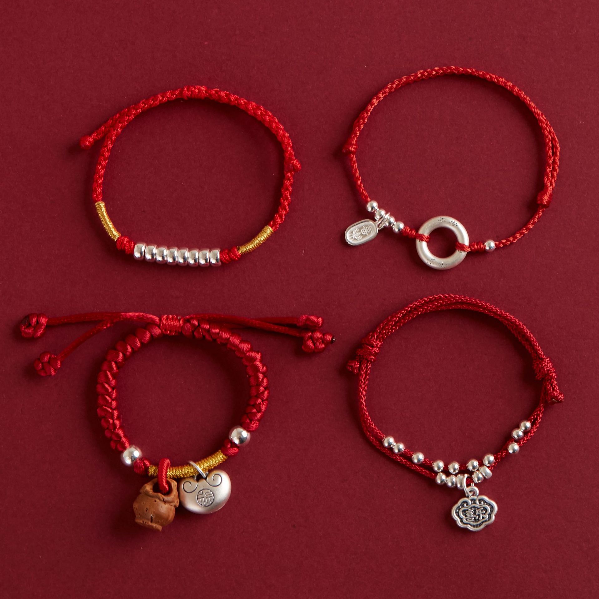 999 Sterling Silver Braided Bracelet Horse Baby Safe Outing Red Rope Bracelet Baby Full Moon Gift Animal Year Red
