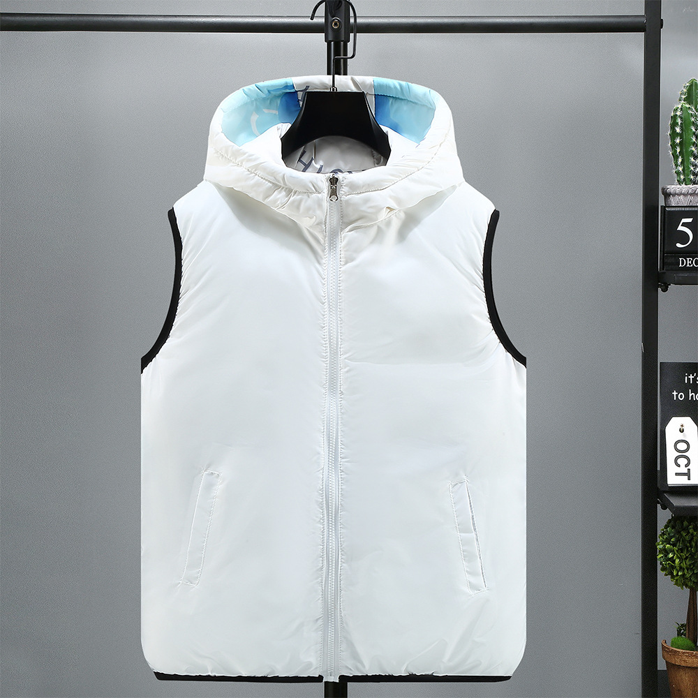 Men's Clothing Silk cotton cotton vest men's autumn and winter new men's reversible vest coat loose hooded vest outer wear for students_voghion.com