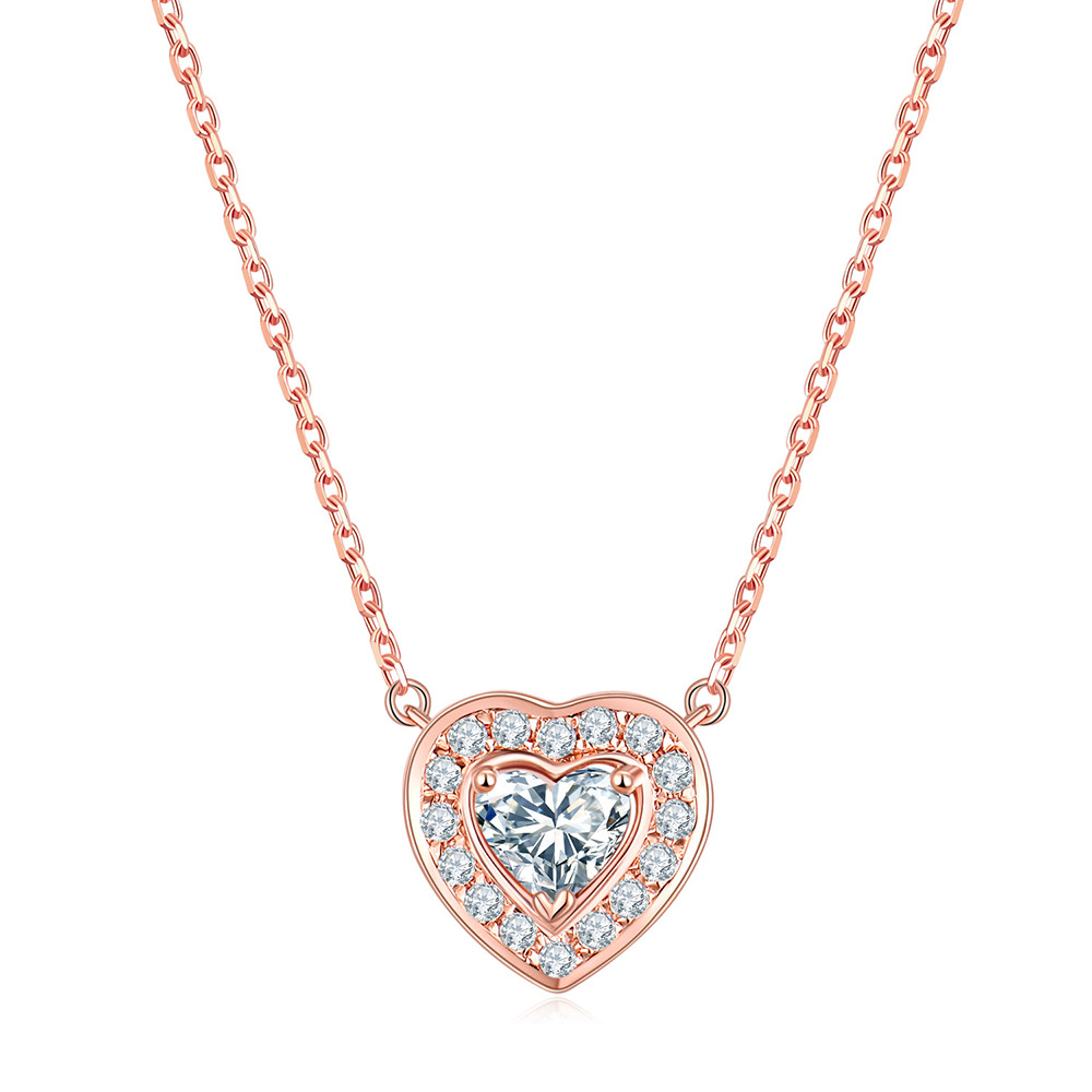 18K Gold Diamond Lab-grown Diamond Necklace for Women, 30 Point Pendant, Rose Gold & White Gold Clavicle Chain, Factory Direct Sales & Wholesale