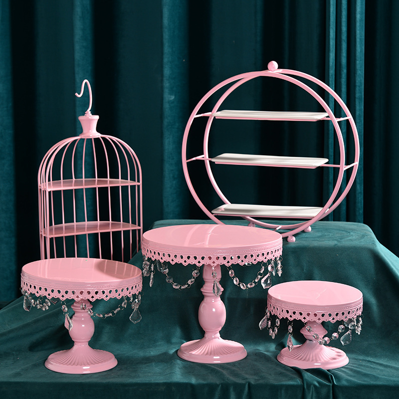Nordic cristal tarde té bandeja de mesa de postre decoración de la torta estante de la torta de boda Placa de hierro merienda rack