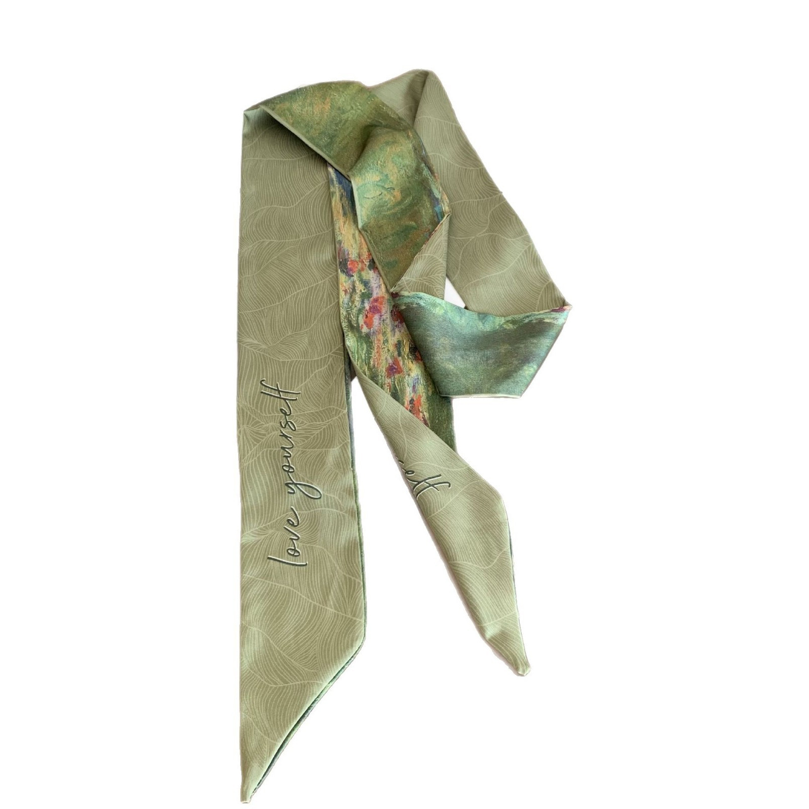 Bandera de bufandas de seda larga para mujeres primavera y verano con camisa de alta calidad, cinturón de cinturón, cabello atado