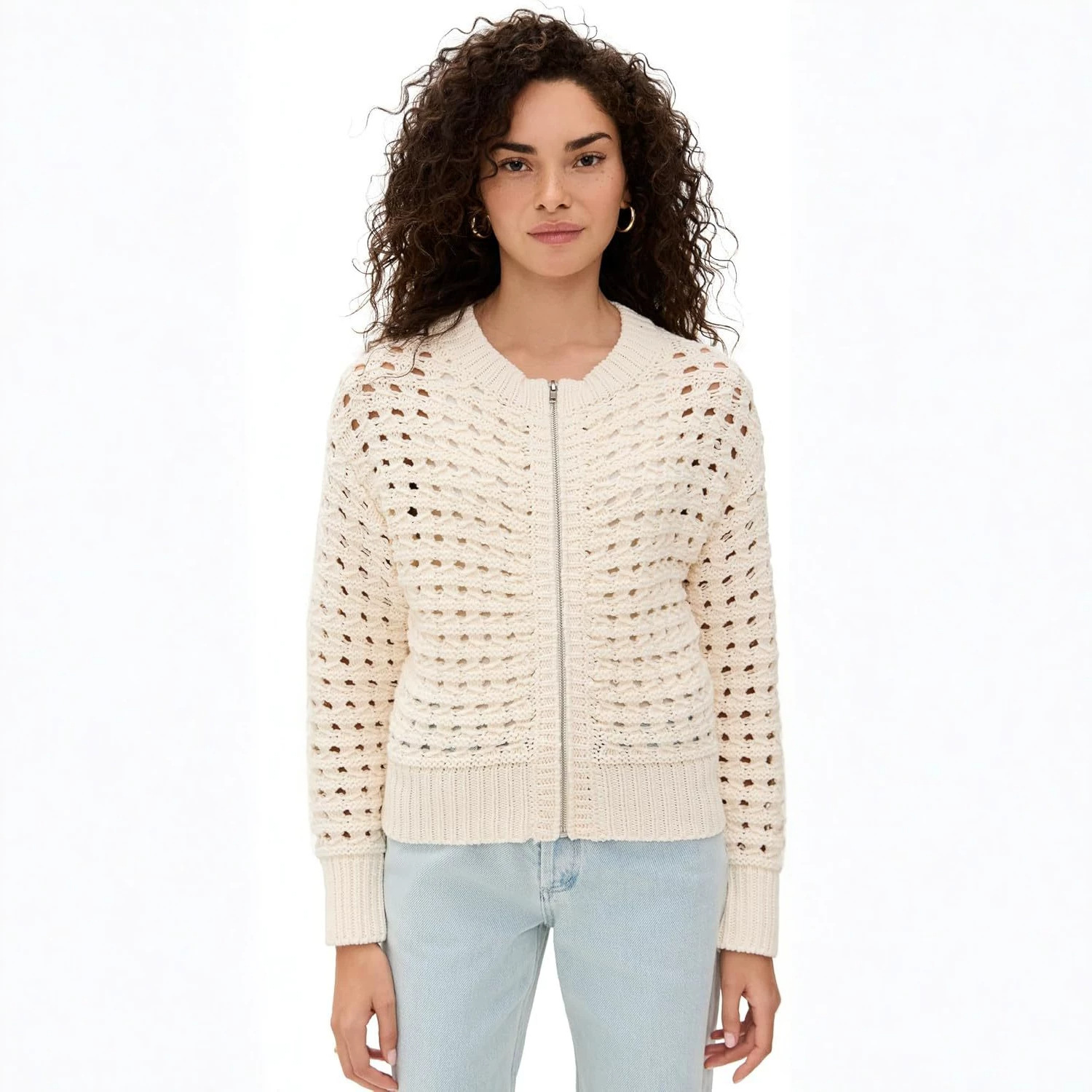 Summer fashionable solid color sweater with zipper