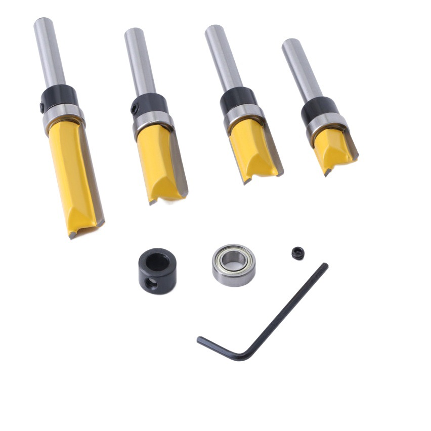 16-piece set 1/4 mango amarillo teniendo cuchillo recto azul recorte cuchillo poco teniendo carpintería cortador de fresado Accesorios