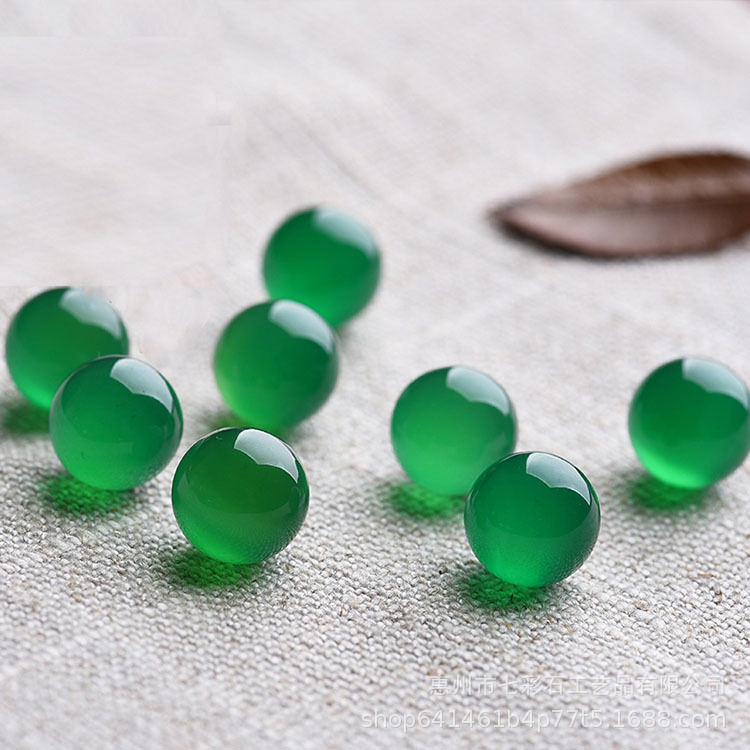 [Green Agate Without Holes, Half-Hole] Green Round Bead Jade Single Bead Chalcedony Earrings Jewelry Accessories DIY