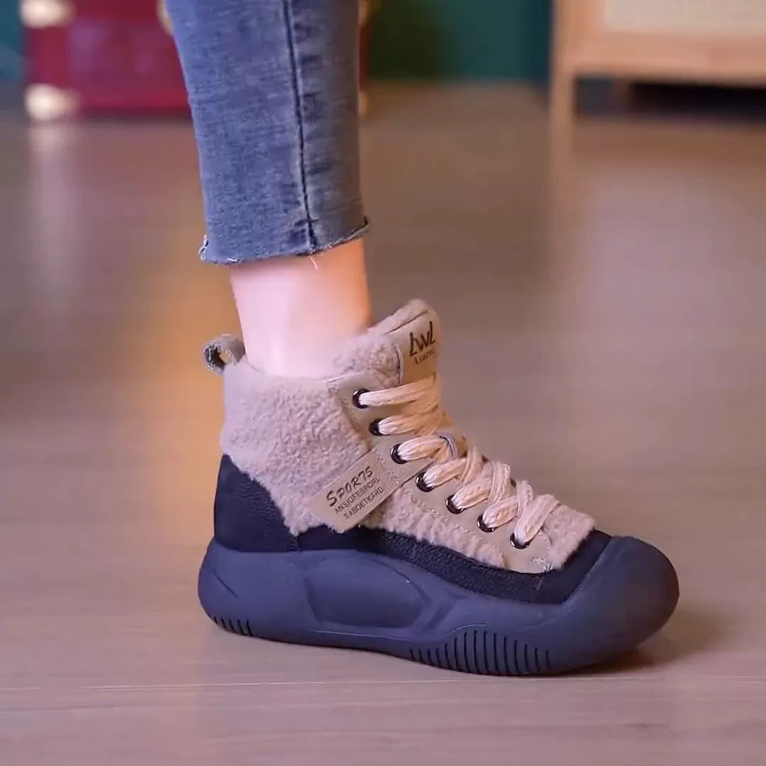 Женские зимние сапоги, новинка, толстые теплые легкие высокие короткие сапоги на флисовой подкладке с закрытым носком и толстой подошве, пушистые зимние сапоги