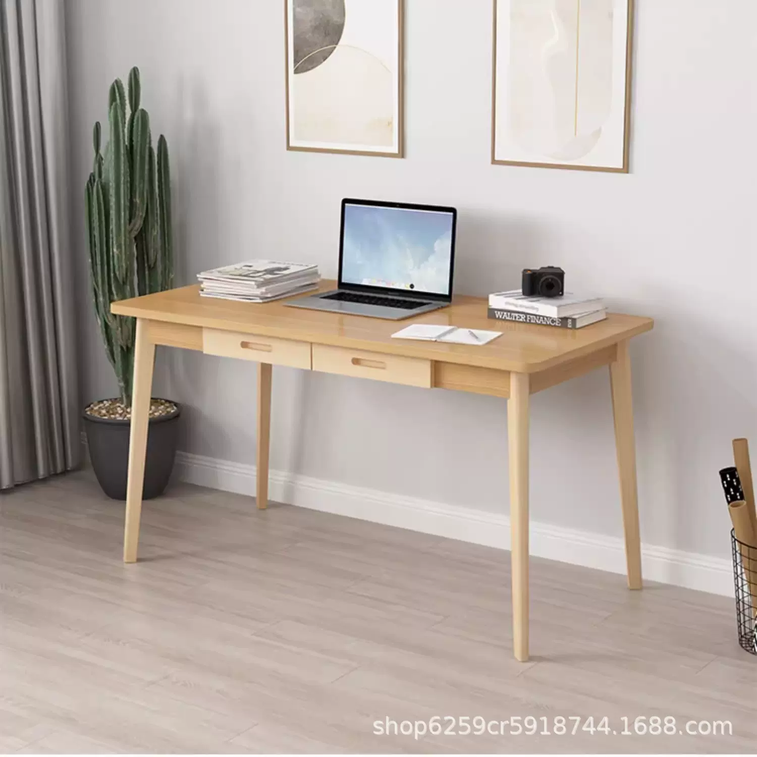 北欧书桌简约家用学生卧室台式电脑桌学习桌书房简易实木小书桌子