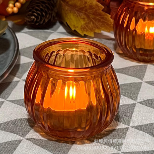 Export Wholesale Orange Harvest Festival Autumn Pumpkin Glass Candle Jar Raffia Leaf Tag Table Decoration Ornaments