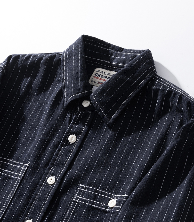 Camicia uomo stile retro americano a righe verticali_voghion.com