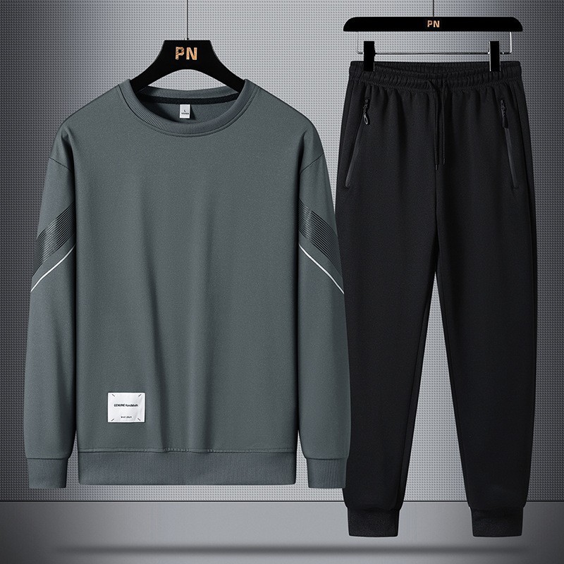 Nuevo conjunto de sudadera informal para hombre de primavera y otoño, sudadera de cuello redondo, pantalones largos, conjunto deportivo de dos piezas de marca moderna para hombre