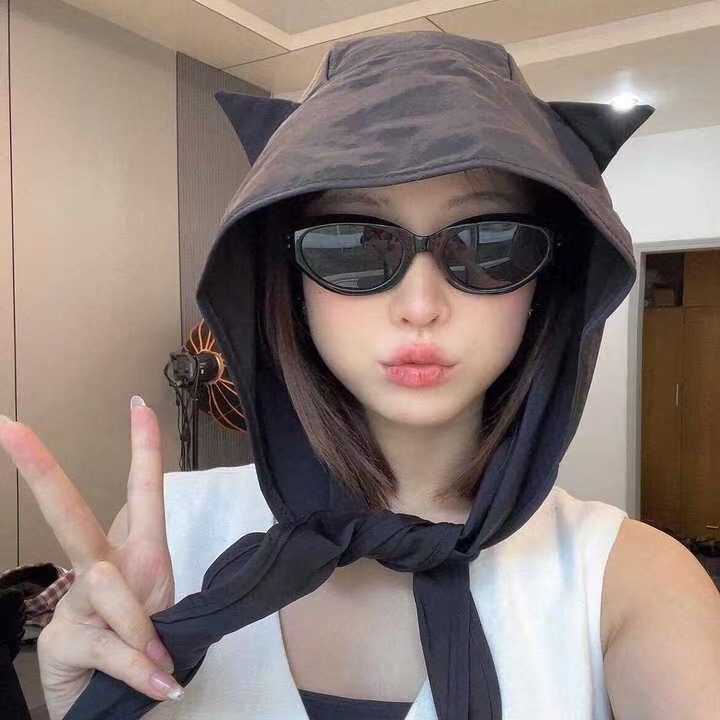New Imp Devil Strap Cat Ear Sunscreen Hat Quick-drying Fisherman Hat Fashion Face Small Travel Headscarf Women New Imp Devil Strap Cat Ear Sunscreen Hat Quick-drying Fisherman Hat Fashion Face Small Travel Headscarf Women
