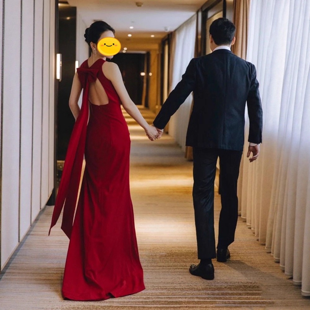 Burgundy Evening Dress for Women 2026 New Elegant and Graceful Bride Wedding Engagement Slimming Dress Toast Dress Long Style