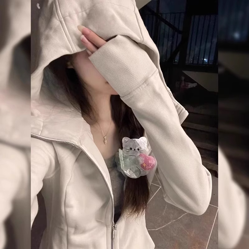 修身卫衣外套女款秋冬季开衫韩系小个子上衣2025新款收腰即墨卫衣|undefined