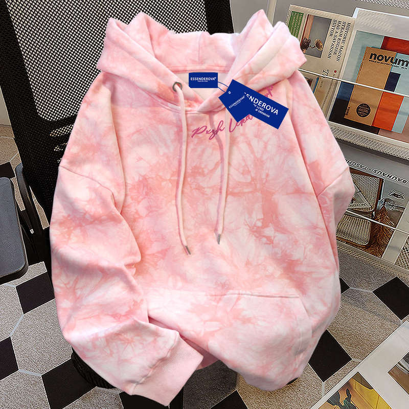 New Letter Print Versatile Creative Hooded Tie-Dye Pink Sweatshirt for Women Autumn and Winter Korean Style Versatile Vibe Top New Letter Print Versatile Creative Hooded Tie-Dye Pink Sweatshirt for Women Autumn and Winter Korean Style Versatile Vibe Top