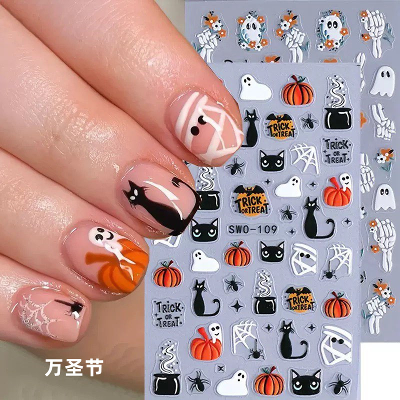 Halloween Cute Ghost New 3D Spider Pumpkin Nail Art Spider Journal DIY Nail Art Cartoon Stickers