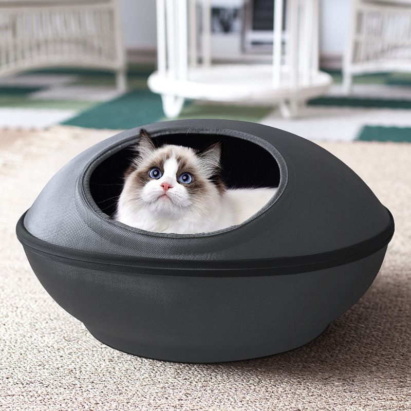 俊逸ペット猫用ベッド 卵殻型ペットベッド 取り外し可能な半密閉型EVA猫ハウス 四季通用 通気性あり|undefined