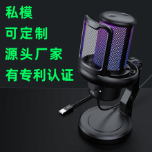 usb电脑麦克风电容电竞rgb游戏直播语音桌面录音带防喷网降噪话筒