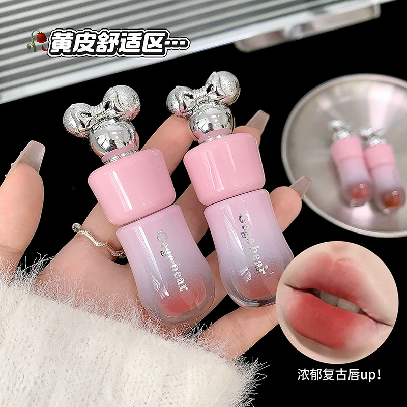 Gege Bear Velvet Mist Cream Lip Balm, brillo mate, color intenso, esmalte labial, lápiz labial blanco.