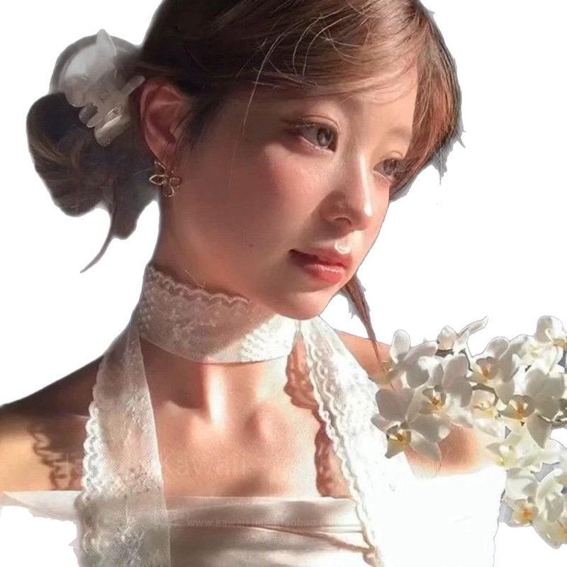 純粋な欲望スタイルの白いレースのリボンロングシルクスカーフ韓国スタイルの多用途アクセサリーベルトとネックアクセサリー多用途|undefined