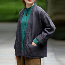 6069汉麻日式开衫外套设计文艺显瘦宽松蝙蝠型棉衣外套女装