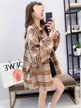 磨毛加厚毛呢格子衬衫女宽松中长款春秋季新款港味百搭衬衣外套潮