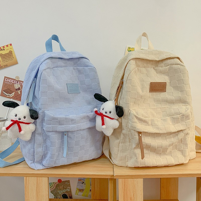 Estilo coreano ins estudiante nicho Plaid schoolbag Universidad simple todo partido color sólido de gran capacidad estudiante mochila casual